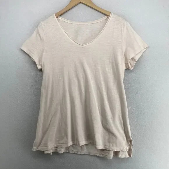 EILEEN FISHER Top M Slub Organic Cotton Jersey V-Neck Short Sleeve Light Pink - Picture 1 of 11